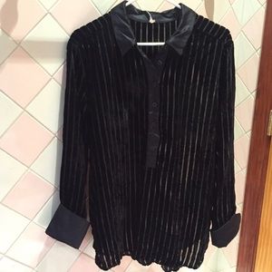 Free People Black Velvet Mesh Blouse